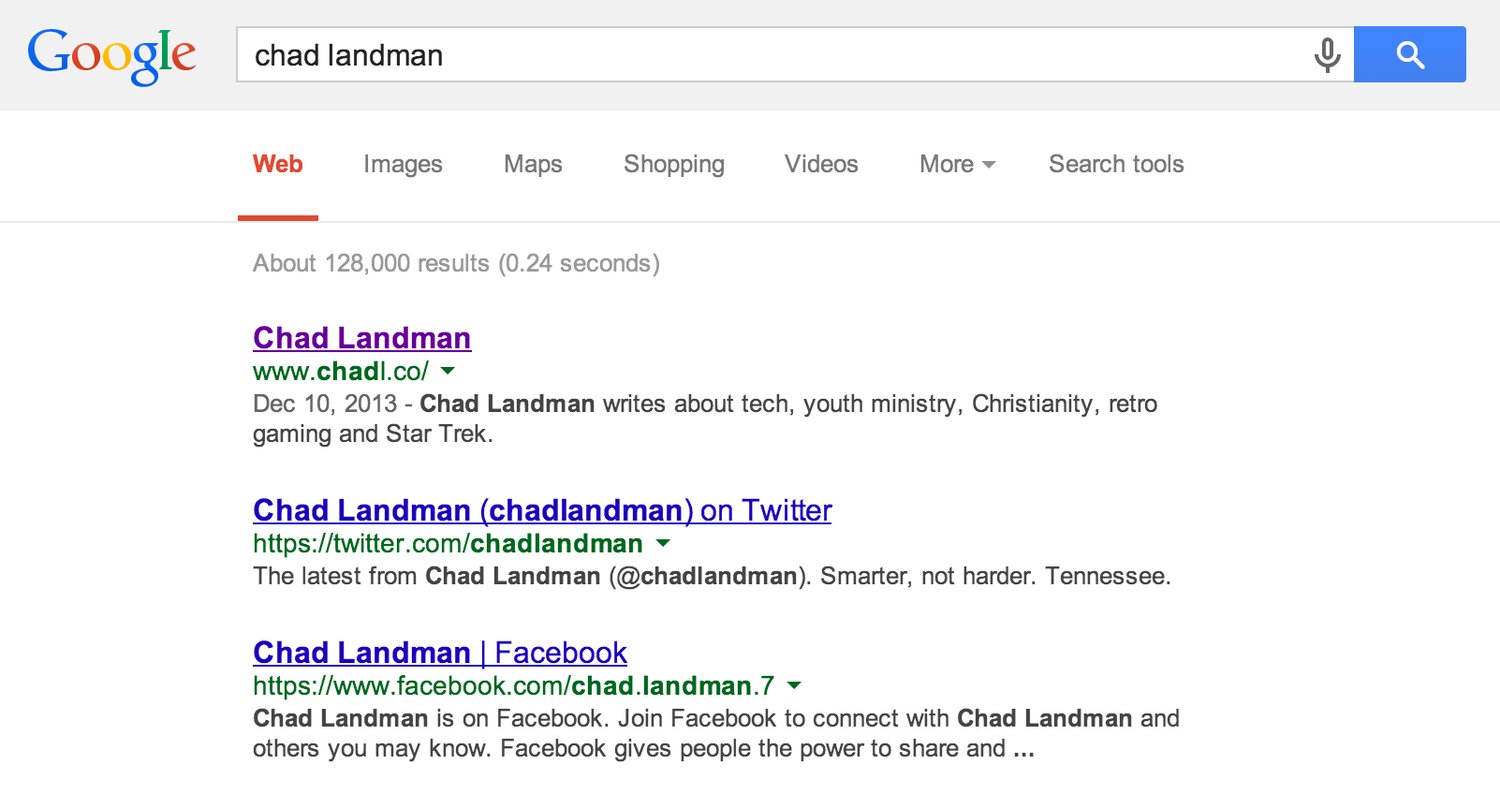 How my site appears in Google search rankings after having my domain for just over a year.&nbsp;