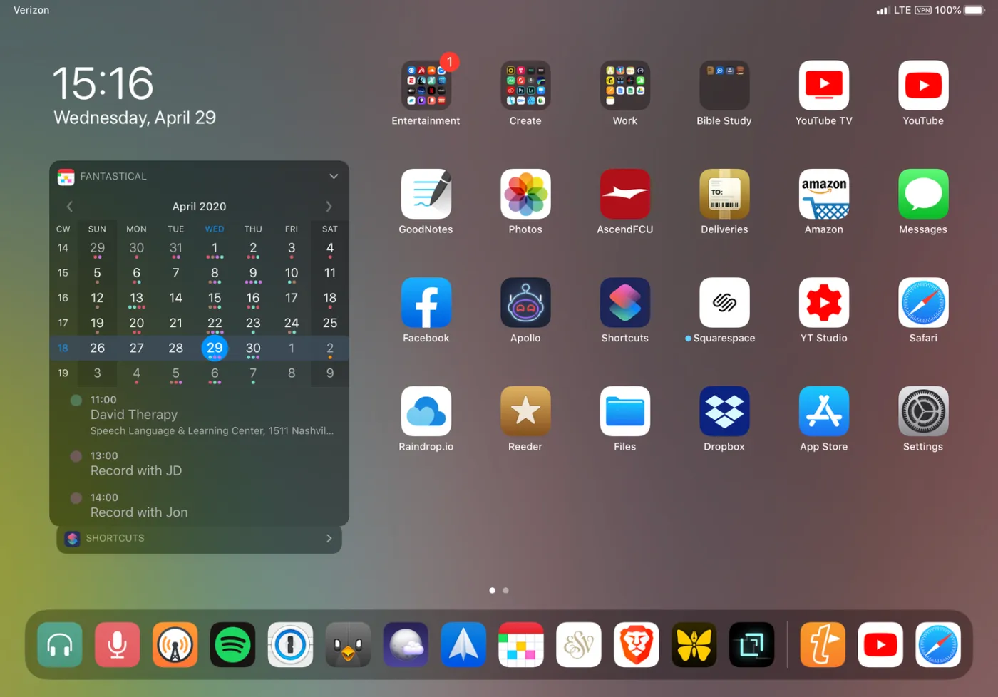 iPad Home Screen, May 2020. Click for larger.