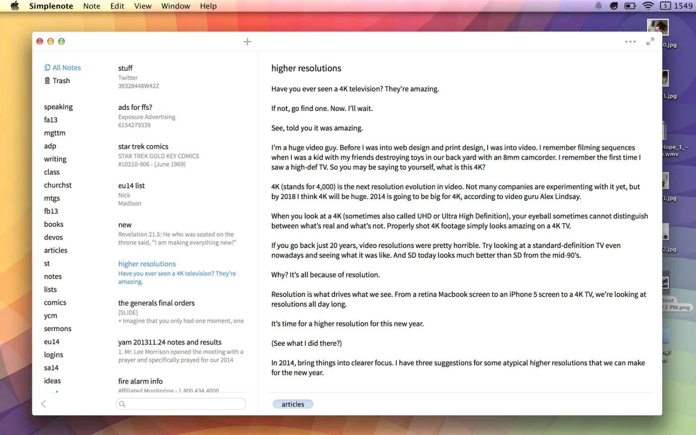Simplenote for Mac.&nbsp;
